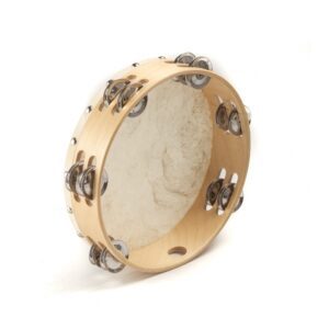 Wooden Tambourine with Skin, 9", 12 Jingles, Natural