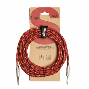 Stagg Instrument Cable 6m Vintage Tweed Style Red